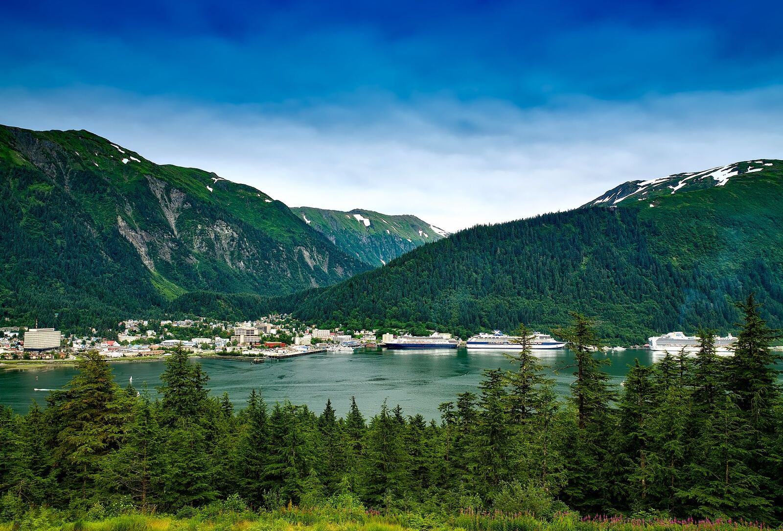 Juneau, Alaska waterfront framed by mountains